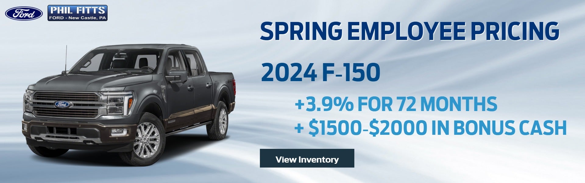 Gray F150 on blue and white background